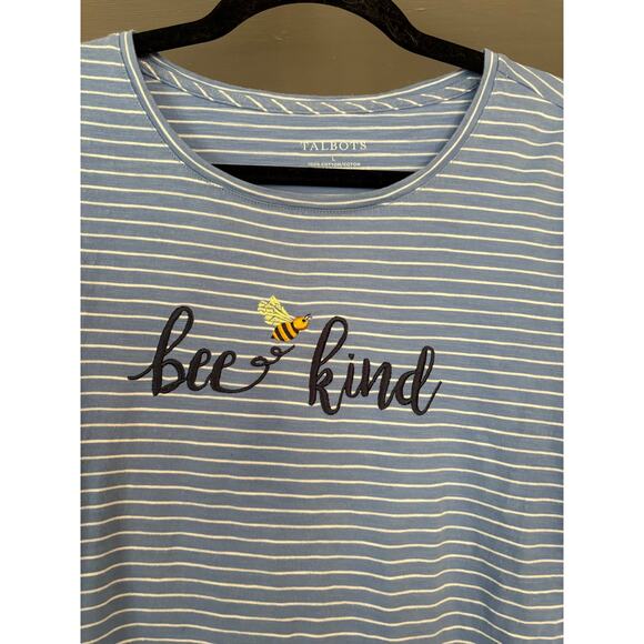 Talbots Striped Bee Kind Shirt Top Embroidered L 100% Cotton Summer Comfy Soft - Picture 9 of 9